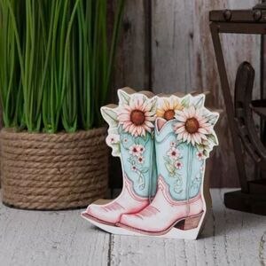 Cowgirl Boots & Flowers Wood Decor